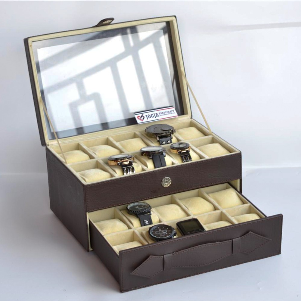 JUMBO - Kotak Tempat Jam Tangan isi 20 Besar / Watch Box Brown Cream