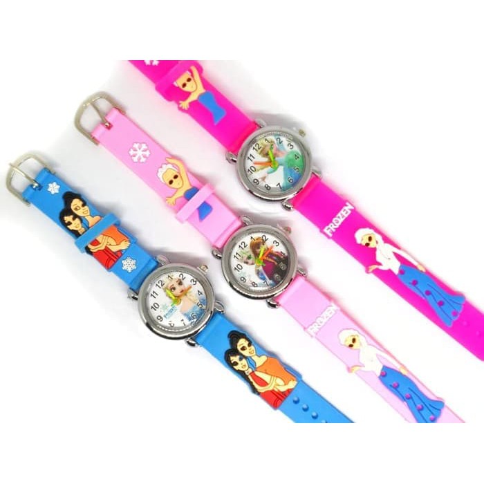 Limited! JAM TANGAN ANAK PEREMPUAN ANALOG KARAKTER FROZEN ELSA ANNA RUBBER