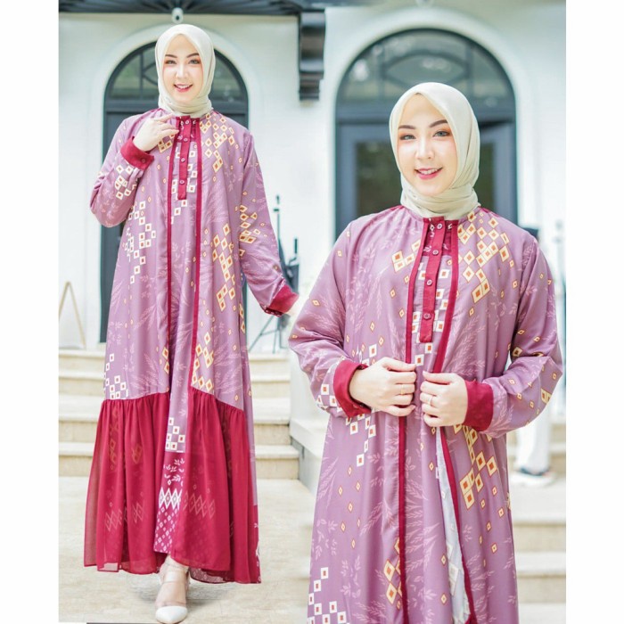 gamis wanita terbaru 2022 haruka maxi dress pesta fashion muslim - maroon