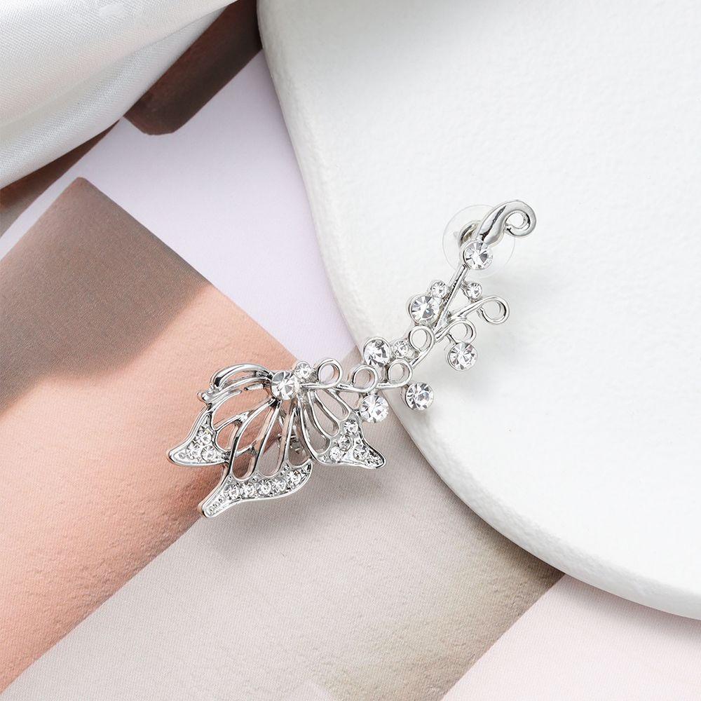 Lily Ear Cuff Earring Earcuff Pesta Wanita Kupu-Kupu Warna Perak Pembungkus Telinga