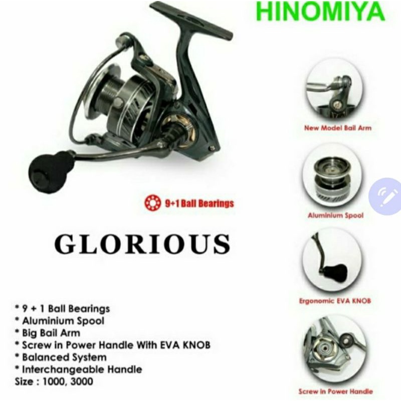 REEL PANCING HINOMIYA GLORIUS 1000/3000 POWER HENDEL...ORIGINAL