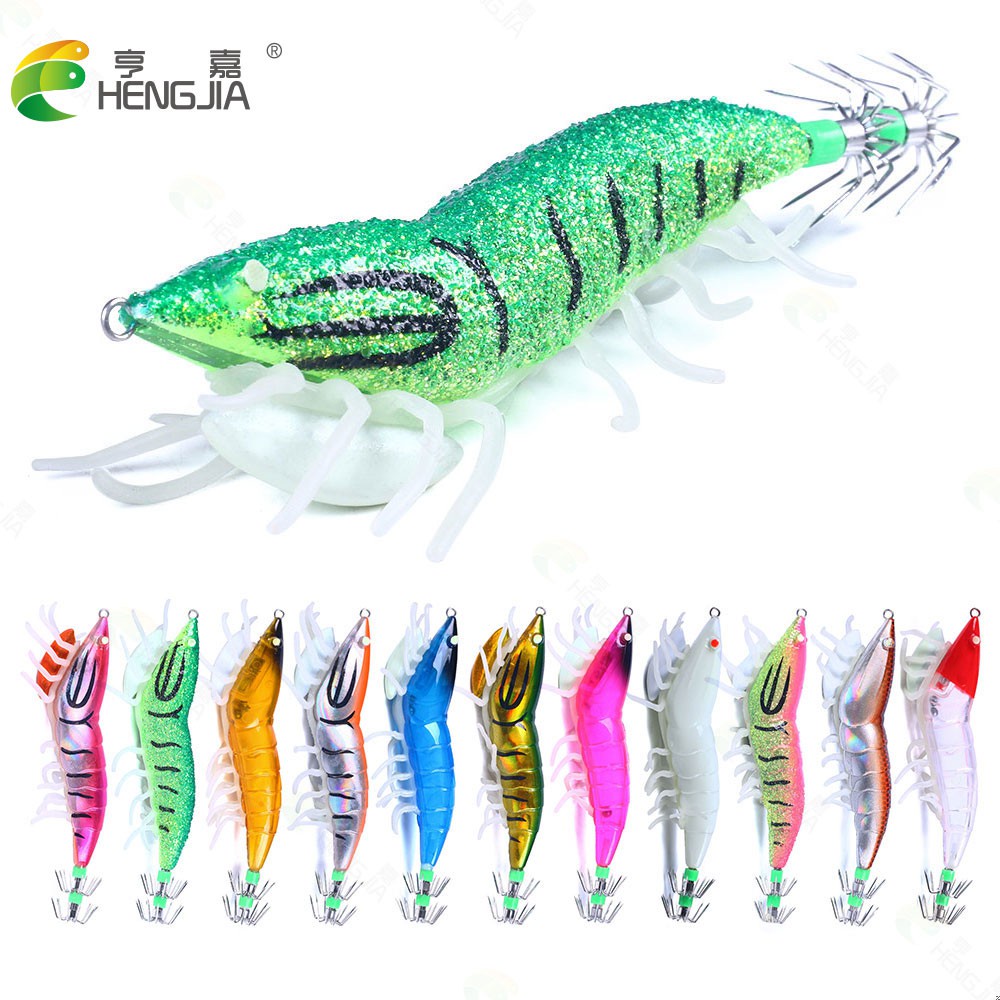 Hengjia 1pc Umpan Pancing Hard Bait Bentuk Udang / Cumi-Cumi 3d Ukuran 120mm 22.9g