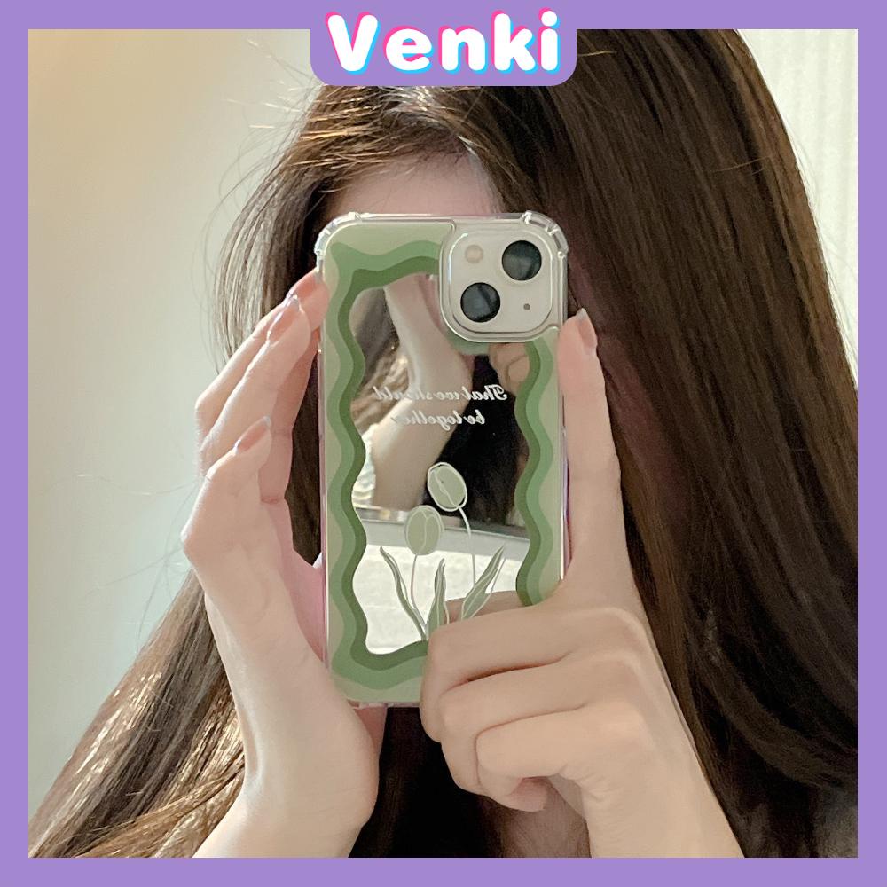 iPhone Case Acrylic HD Makeup Mirror Airbag Shockproof Protection Camera Green Tulip Flowers Compatible For iPhone 11 iPhone 13 Pro Max iPhone 12 Pro Max iPhone 7 Plus iPhone xr