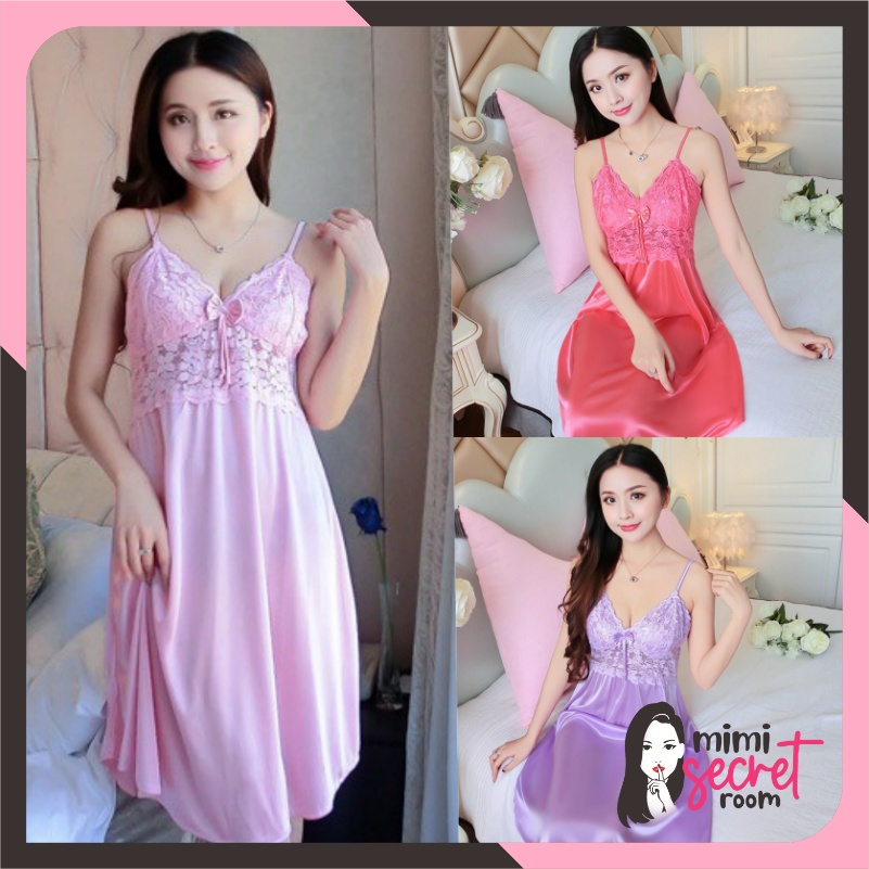 ❤ MIMI ❤ Baju Tidur Sexy Lingerie Satin Renda Bunga Lebar Pita Panjang Exclusive Import Terlaris