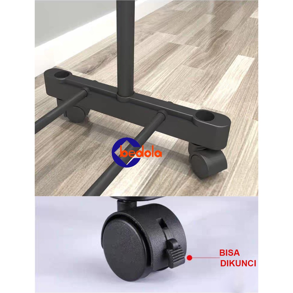 Bedola Stand hanger double rak serbaguna dengan 4 roda 2 sisi