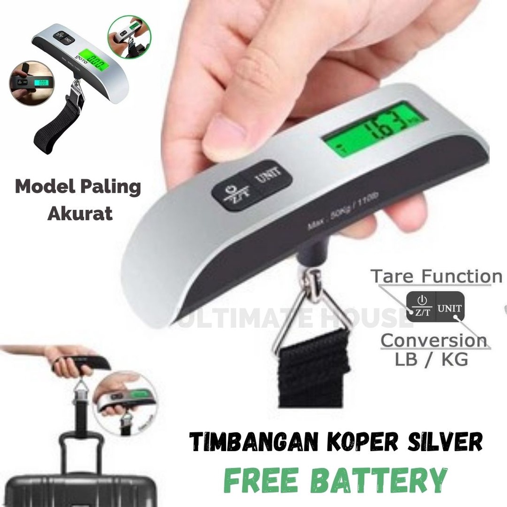 Timbangan Koper Electronic Silver Luggage Scale Travel Gantung Digital