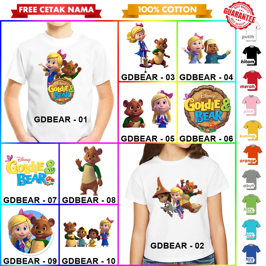 [FREE NAMA] Baju Kaos COUPLE  ANAK DAN DEWASA GOLDIE AND BEAR BANYAK MOTIF