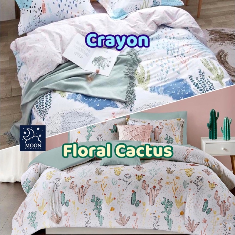moon kain sprei meteran katun lokal catra beverly floral cactus broken white & crayon abstrak putih 