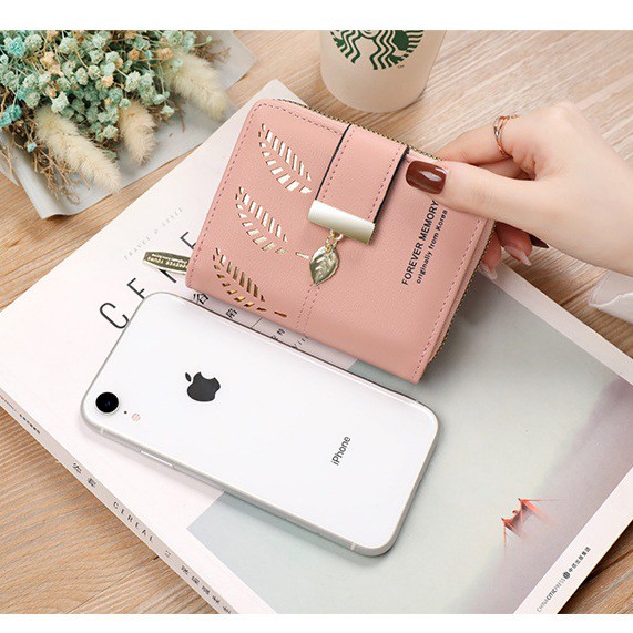 DOMPET LIPAT WANITA IMPORT MOTIF DAUN MURAH KULIT KECIL CONCA MINI KOIN KARTU PREMIUM KOREA TERBARU