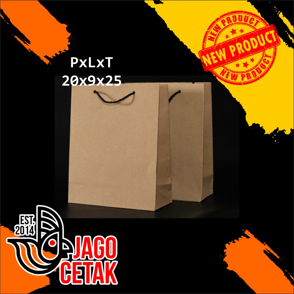 

Harga perlusin (12biji) 20x9x25 PxLxT polos,craft coklat paperbag paper bag, craft coklat