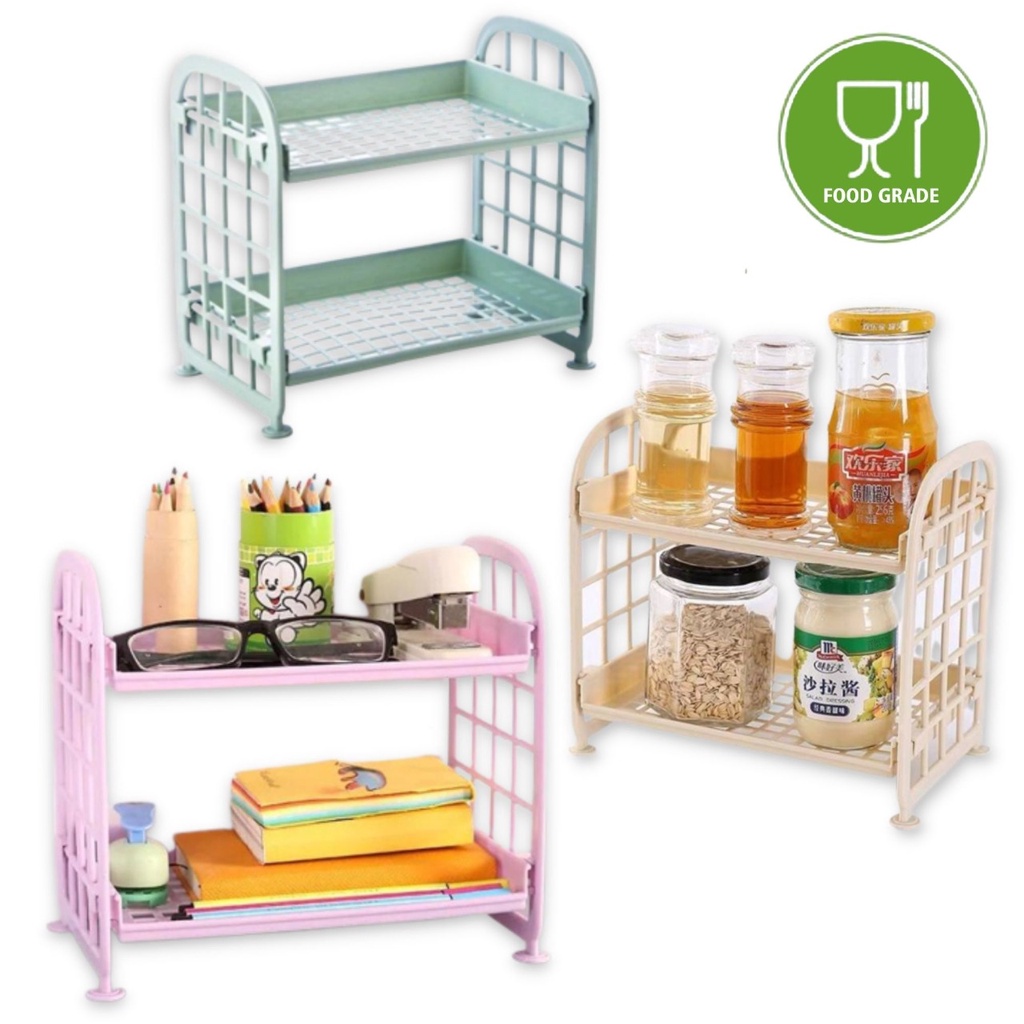 Rak Plastik Susun 2 Polos Jaring Model Kotak Mini Organizer Rack Tempat Penyimpanan Atk Dapur Dinding Kamar Mandi Serbaguna