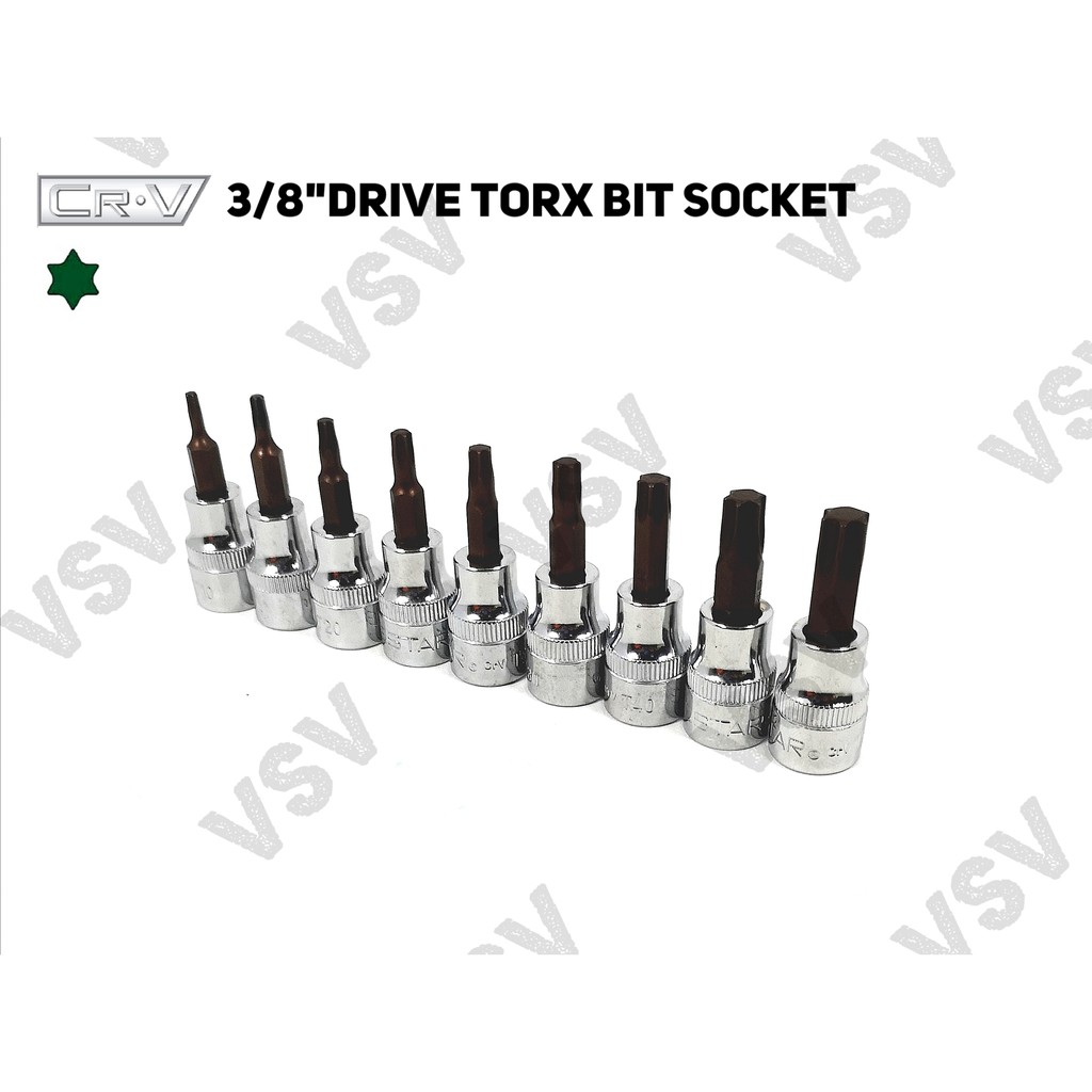 Gestar Torx Bit Socket 3/8&quot;Drive T45-T50 Kunci shock L Bintang Sock