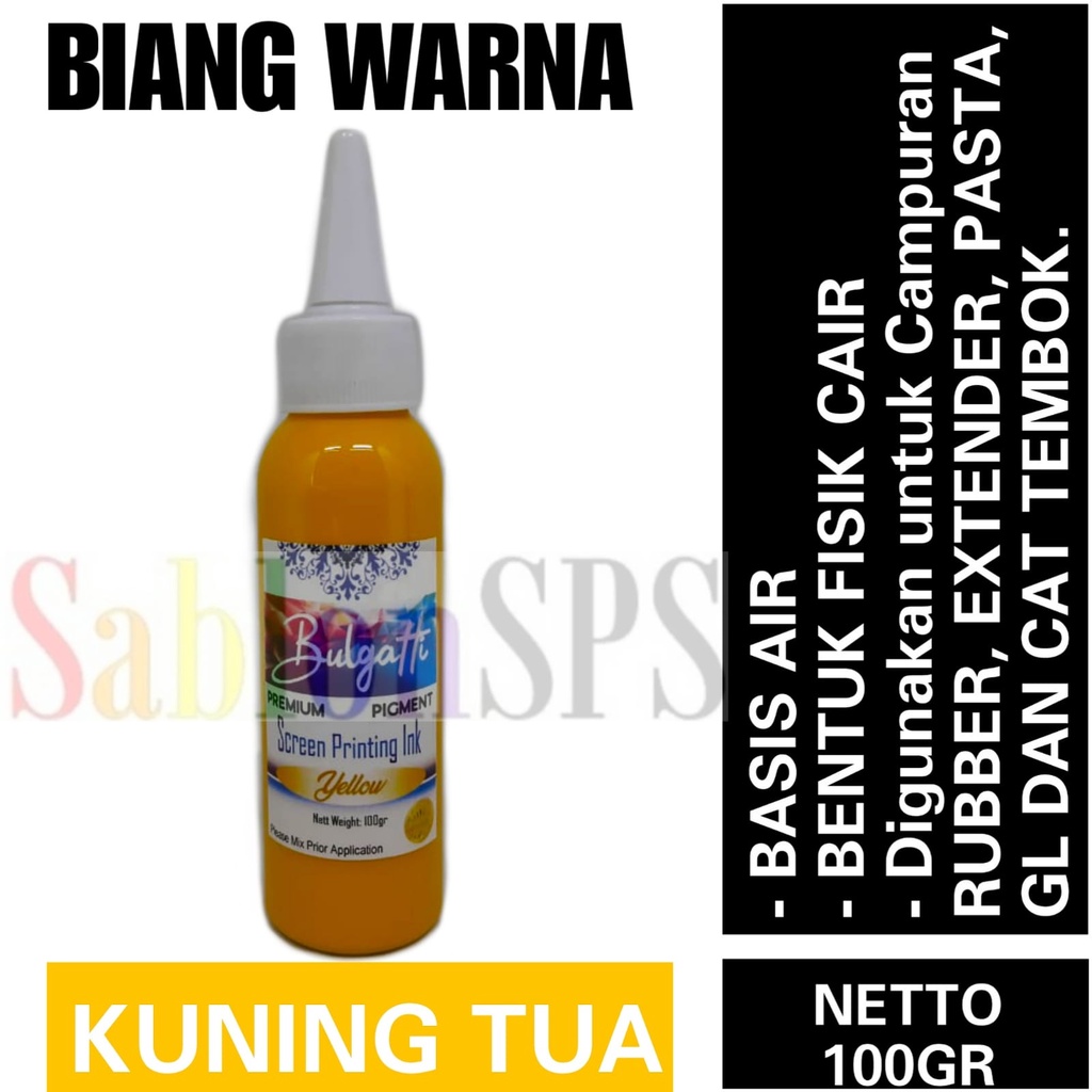 Biang Warna Sablon Kuning Tua Yellow Pigmen Bulgatti 100 gr