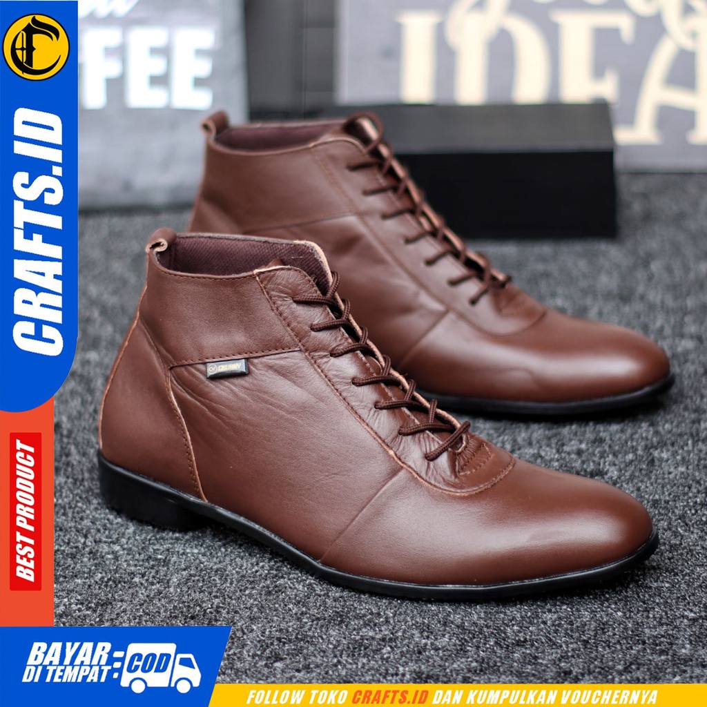 CRAFTS max - Sepatu Boots Pantofel Formal Tali Kulit Asli Kerja Pria