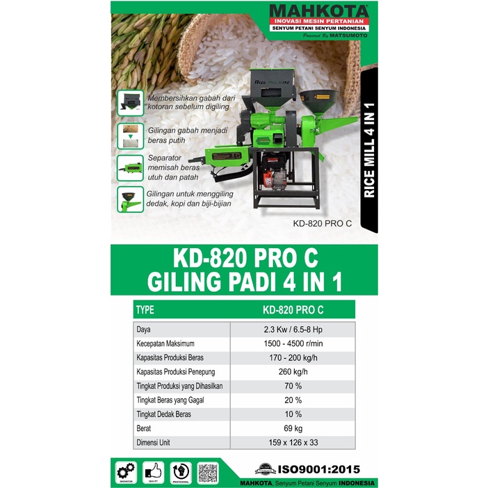 Mesin Giling Padi 4IN1 MAHKOTA KD820 Pro / Rice Mill KD 820 Pro - Mesin Penepung MAHKOTA KD-820 Pro