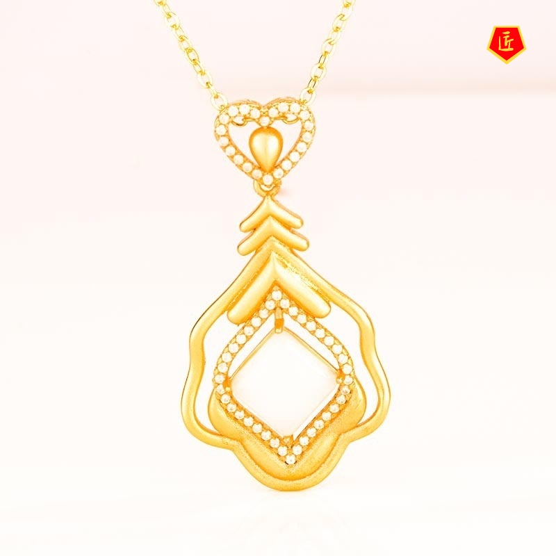 [Ready Stock]Square Hetian White Jade Love Pendant Elegant and Exquisite