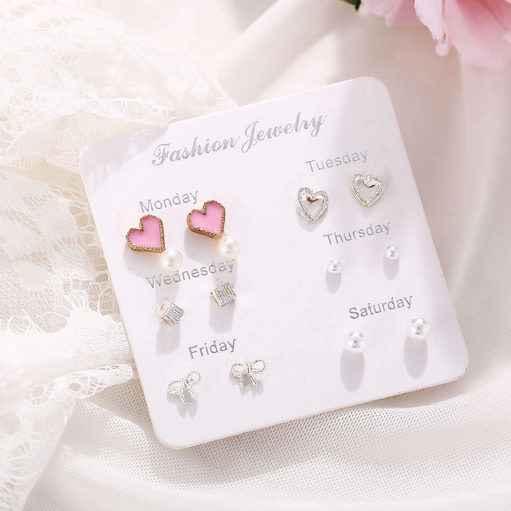 12 PCS Anting Gaya Jepang Dan Korea Anting Anting Temperamen Satu Minggu