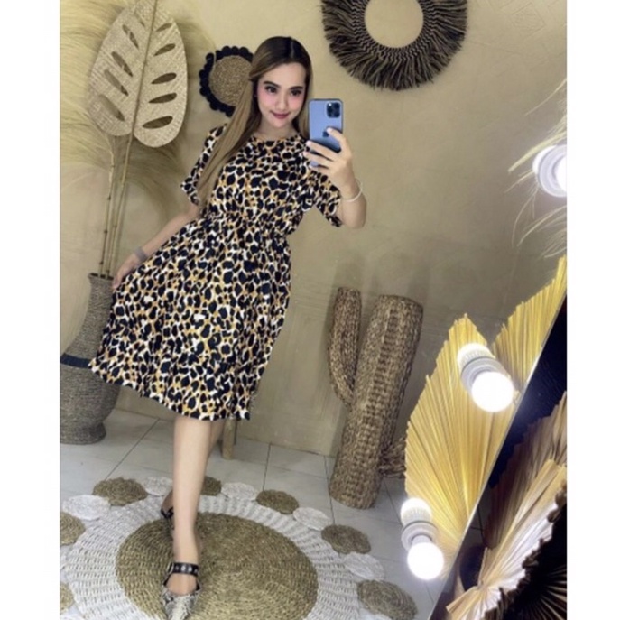 DRESS Jumbo DASTER MANOHARA LD 110, LD 120 BIGSIZE BALI LEOPARD
