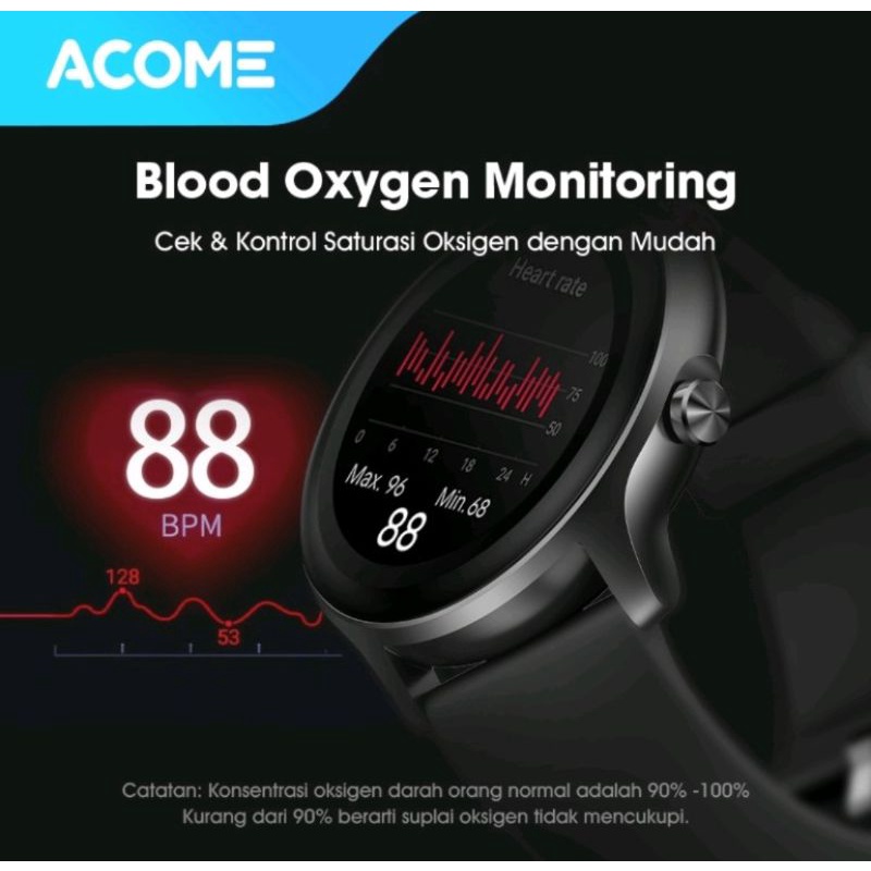 Smart Watch Tahan Air Bluetooth Blood Oxygen Monitoring Garansi ACOME SPORT C1