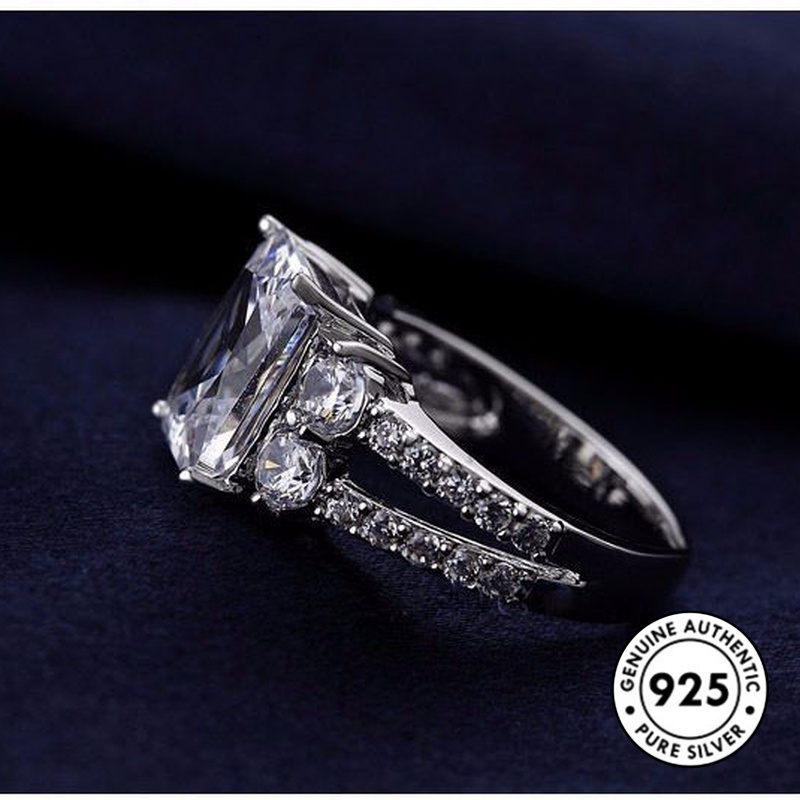 Cincin Sterling Silver 925 Dengan Berlian Imitasi Bentuk Kotak Mewah Untuk Wanita