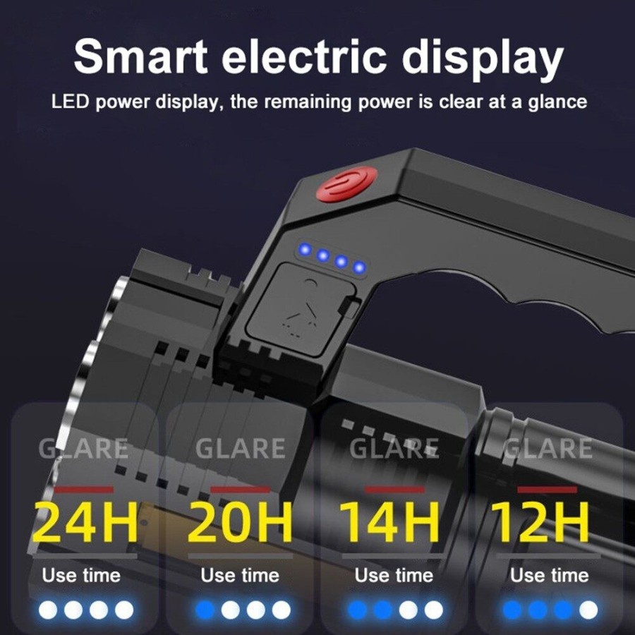 Senter LED Cas Super Terang 600Lumen + COB 4 Mode Emergency USB Recharge Anti Air