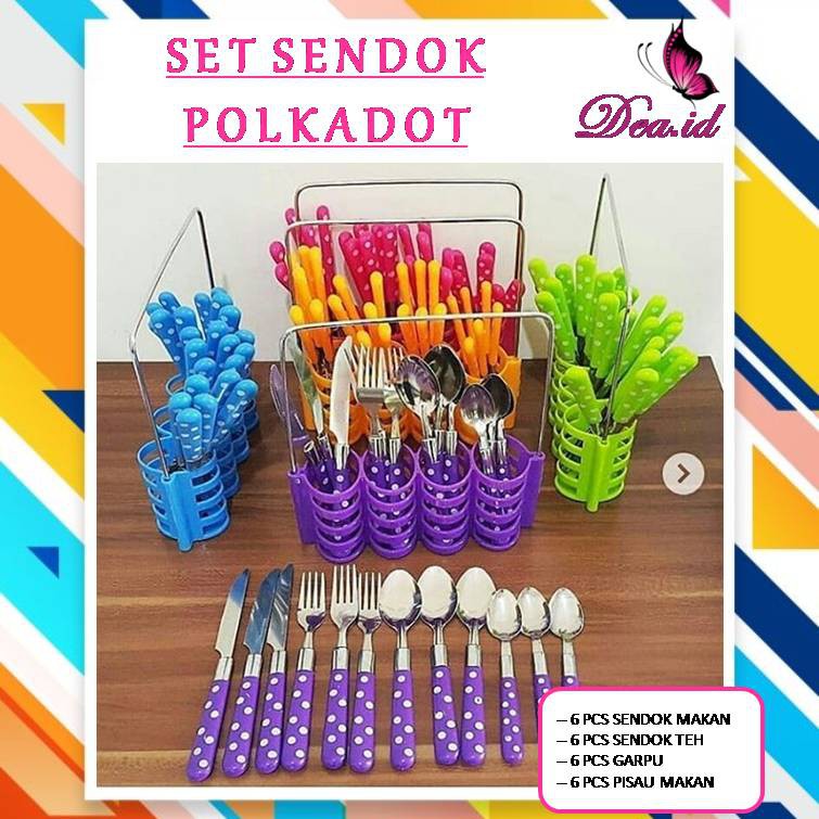 [TERMURAH] SET SENDOK POLKADOT ISI 24 PCS - ALAT MAKAN KOMPLIT - SENDOK GARPU PISAU