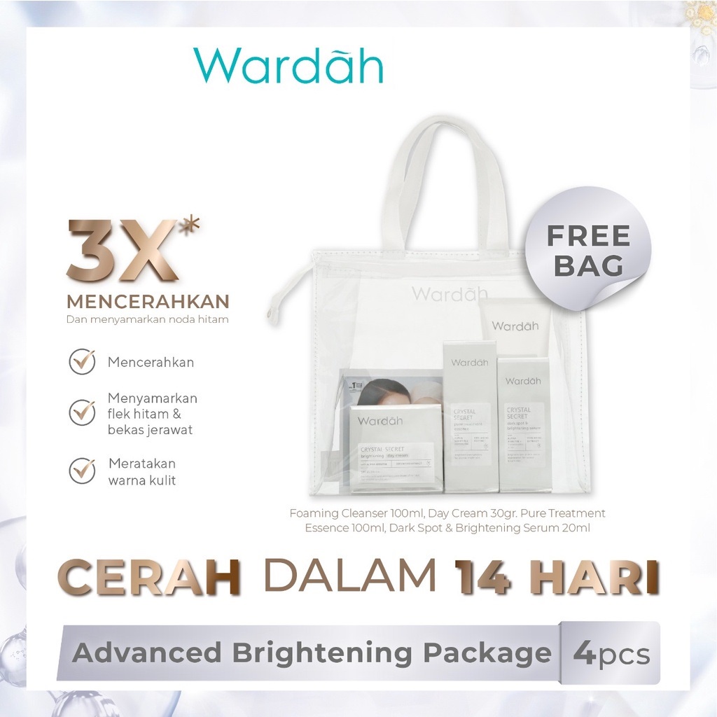 PAKET WARDAH Crystal Secret Skin Package isi 4pcs | Paket Mencerahkan Wajah