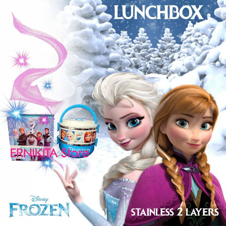 Lunch Box Rantang Stainless Bundar FROZEN 2 Susun   1 Sendok   2 Klip