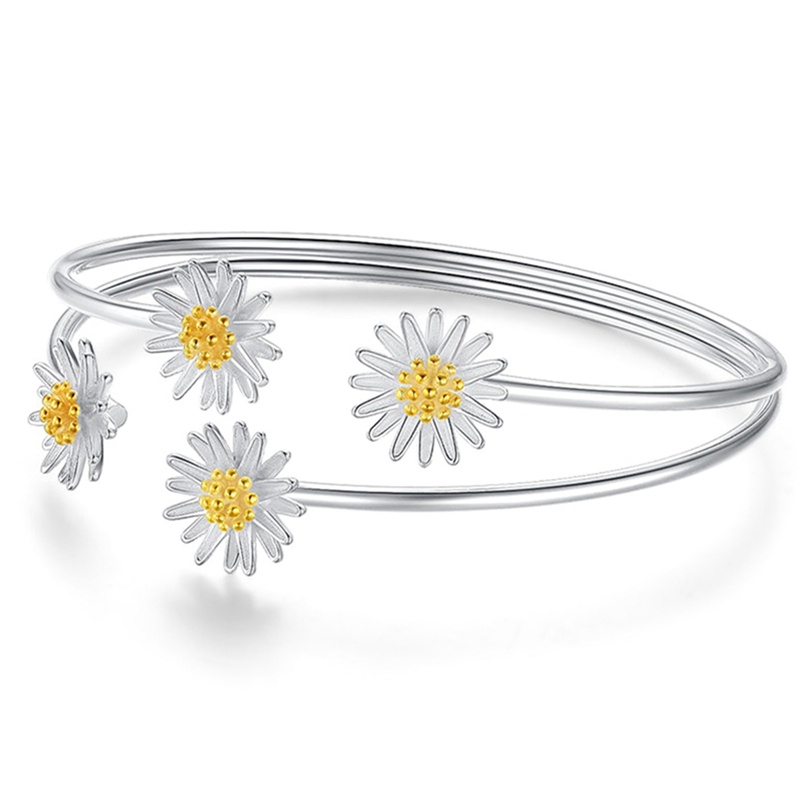 Gelang Tangan Sterling Silver 925 Adjustable Motif Bunga Daisy Untuk Wanita