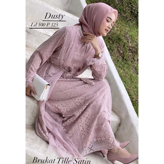 Vancha Pearl Dress/Dress Brukat Tile Ld 100/Dress Mutiara/Dress Tulle Busui/Dress Lebaran