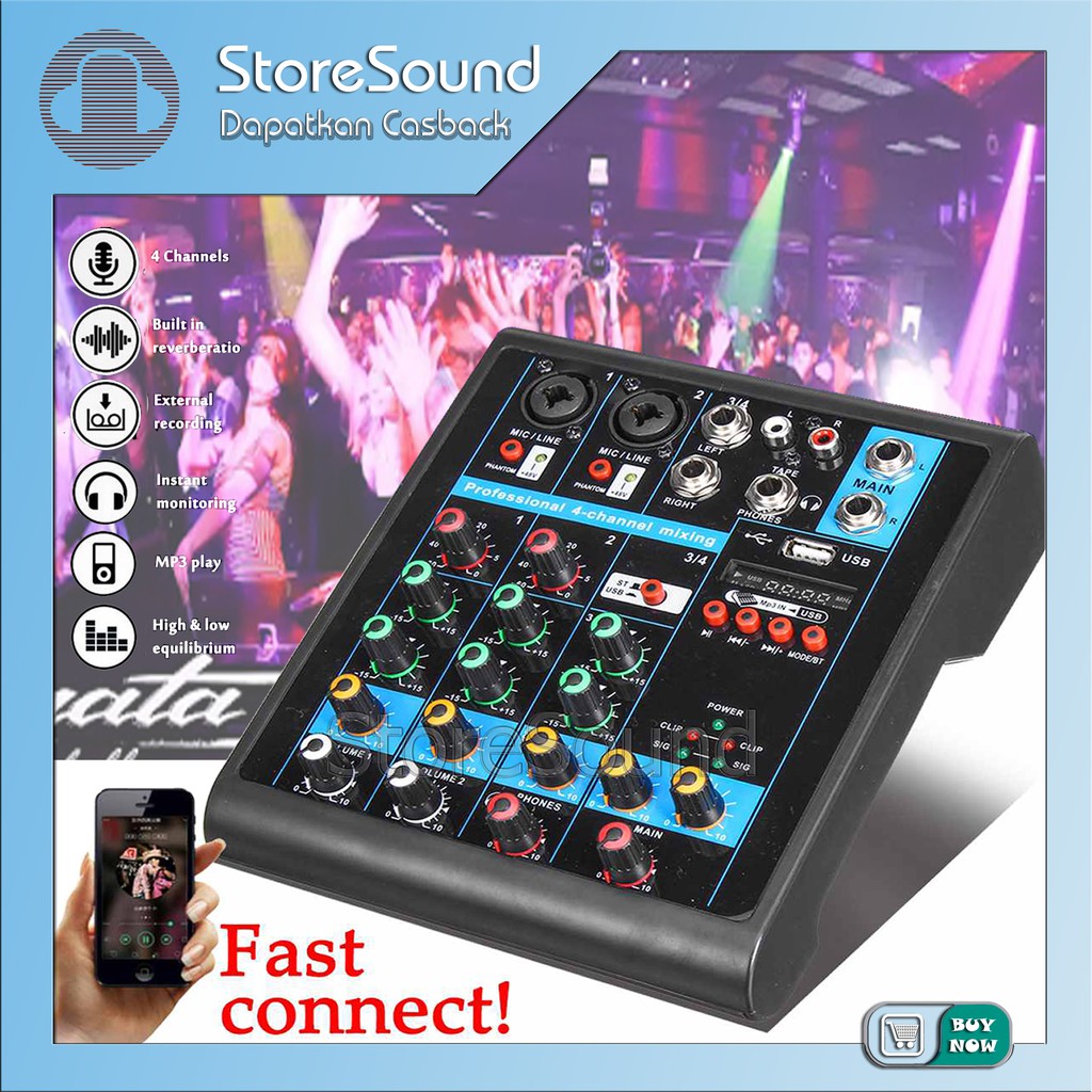 Mixer Audio  Audio Mixer USB Mini Portable Live Karaoke DJ 4 Channel Mixer Murah Mixer Karoke