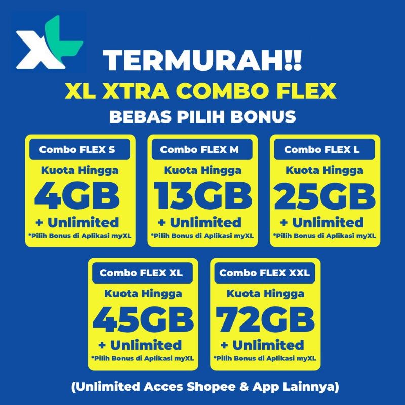TERMURAH PAKET DATA XL COMBO FLEX ( S,M,L,XL,XXL,XXXL)
