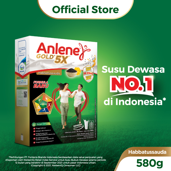 Anlene Gold 5X Habbatussauda Susu Bubuk Dewasa Madu 580g - Nutrisi Tinggi Kalsium Untuk Tulang, Sendi, dan Otot