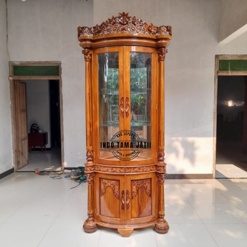 lemari hias majapahit mawar kayu jati