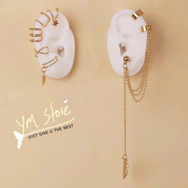 anting jepit 7pcs/set anting clip wanita anting clip tanpa tindik anting gold anting banyak set