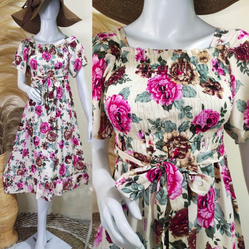 Daster Bali Vanessa Panjang / Dress kerut / Tali pinggang / Rok rempel