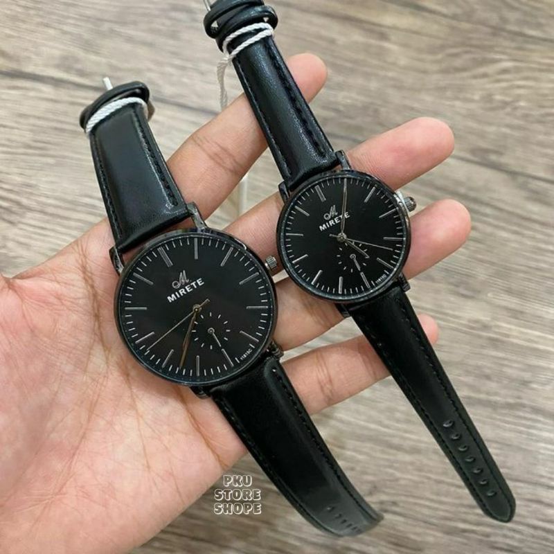 (COUPLE☑️)JAM TANGAN PRIA WANITA TERMURAH MIRETE ORIGINAL PREMIUM TAHAN AIR STRAP KULIT//JAN TANGAN PRIA WANITA SIMPLE MODEL ANALOG BLACK WATER RESISTANT//JAM TANGAN PRIA WANITA QUARTZ BISA COD