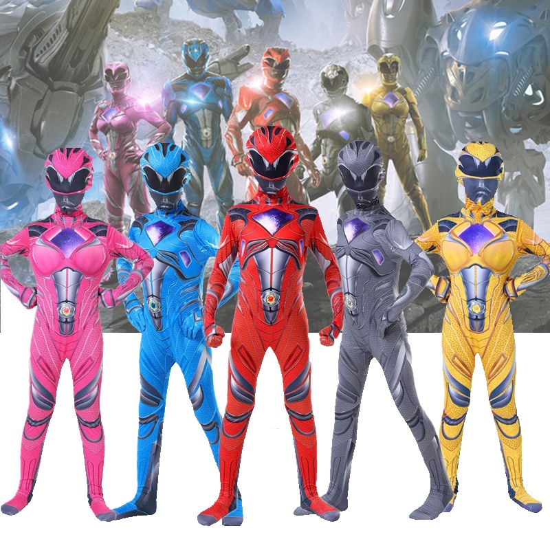 Halloween Cosplay Power Rangers Kostum Celana Ketat Cocok untuk Anak-anak