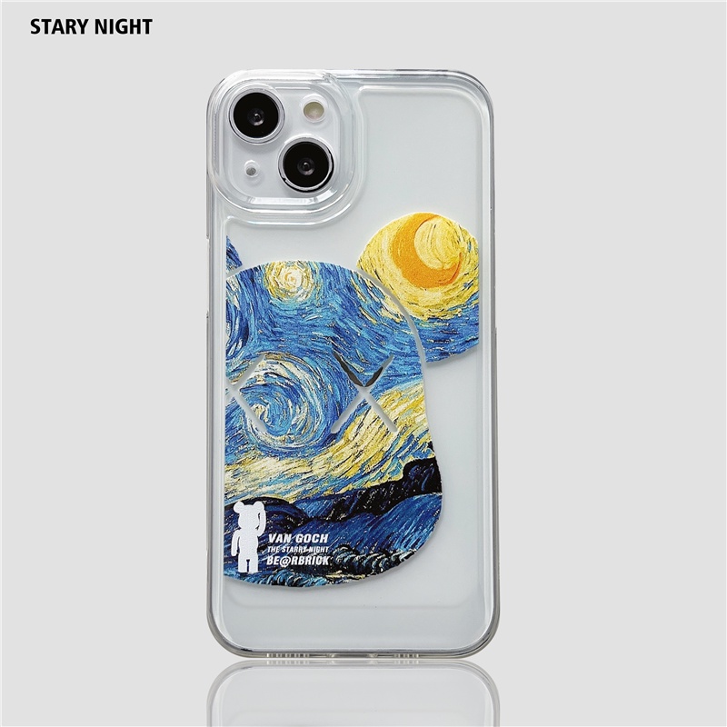 Case Transparan Motif Lukisan Cat Minyak Beruang Terkenal Untuk iPhone 13 13 Pro Max 12 Pro Max 11 X Xr Xs Max Xr 7 8 Plus