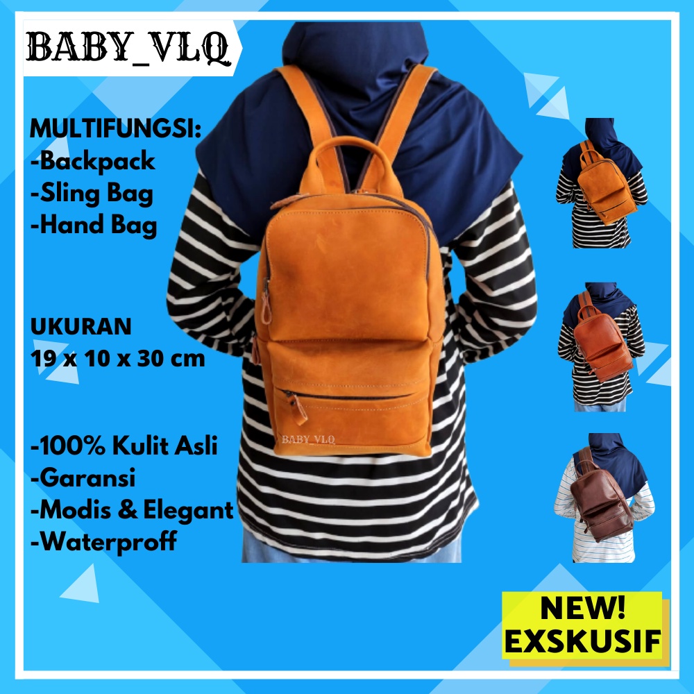 Tas Ransel Kulit Asli Backpack Tas Punggung Mini Selempang Sling Bag Multifungsi Wanita Cewek Kulit 