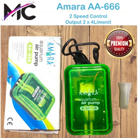 Aerator Aquarium 2 Lubang Amara AA 666 Pompa Udara Gelembung Oksigen Hidroponik Airator Pump Aksesoris Aquascape Ikan Murah