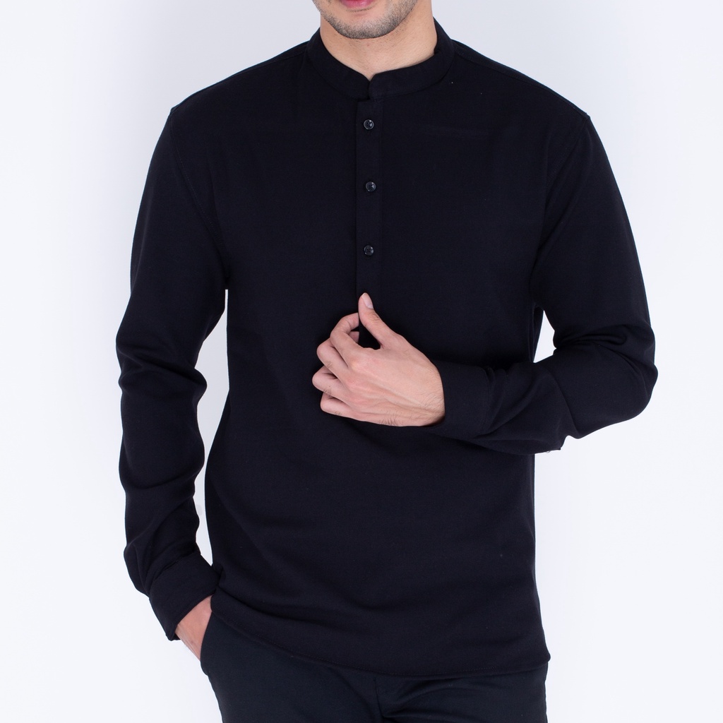 Koko Kurta Pria Panjang Hitam - Baju Muslim Pria Lengan Panjang Hitam - Kemeja Pria Lengan Panjang Hitam