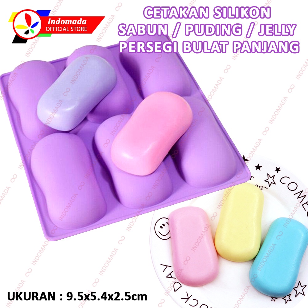 Indomada Cetakan Silikon Kotak Persegi Bulat Panjang Besar 9.5 x 5.4 x 2.5 cm 6 Lubang Kue Sabun Pud