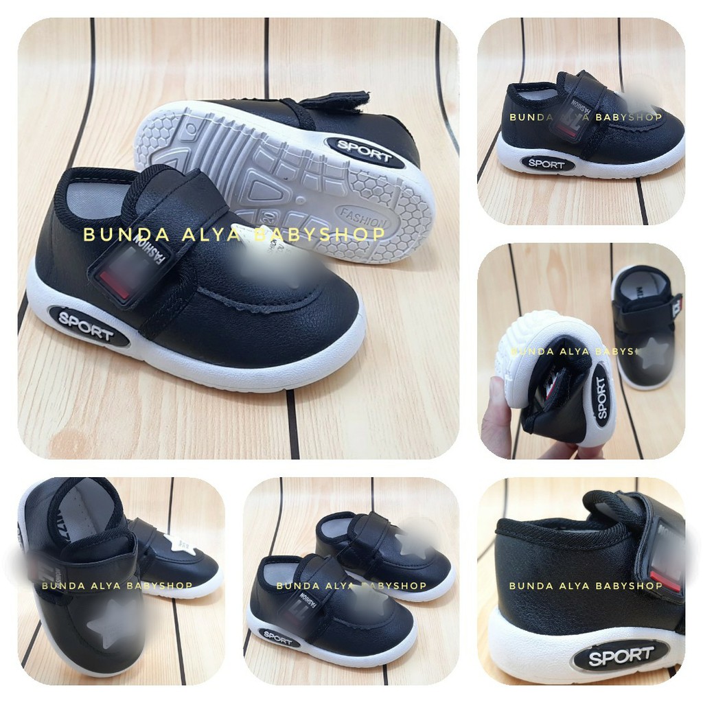 Sepatu Anak Laki Laki IMPORT Usia 6 bulan 1 Tahun HITAM - Sepatu Anak Cowok Belajar Jalan Empuk Lentur Size 16 - 19