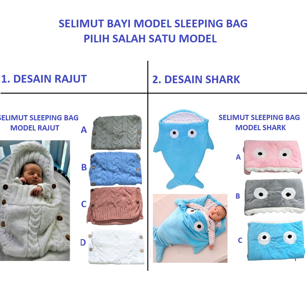 Selimut Sleeping Bag Anak Bayi ( Blanket Baby Rajut Shark / Kado / Ultah / Lahiran / Hadiah / Bingkisan / Melahirkan / Birthday / Newborn / New Born / Gift )