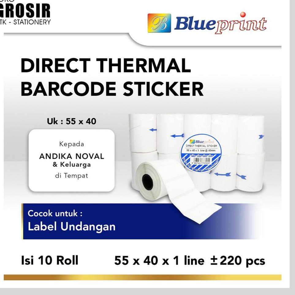 

[KODE FZ6WQ] 55x40 (1 PACK) Kertas Thermal Sticker Barcode Stiker Label Termal BLUEPRINT Paper Roll ≈ 58MM