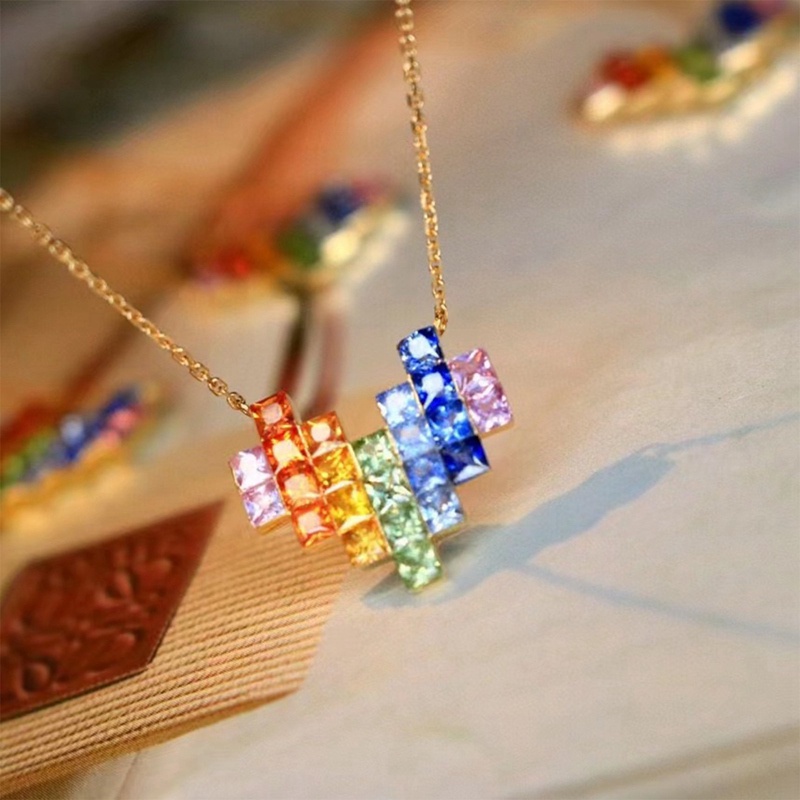 Kalung Dengan Liontin Bentuk Hati Unik Warna-Warni Bahan Cubic Zirconia Untuk Wanita