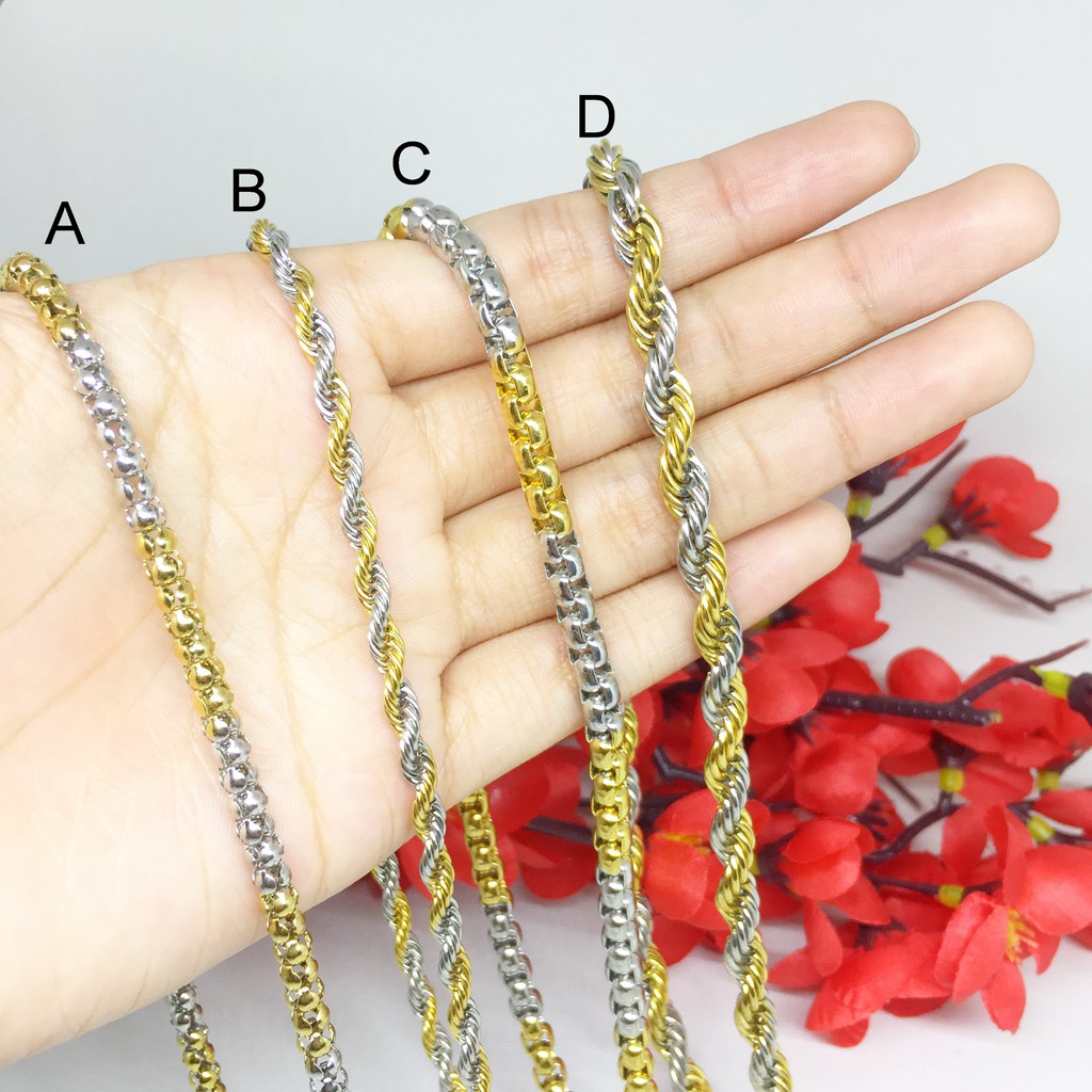 Rantai Kalung Titanium Pria Dua Warna Silver Gold Panjang 70 cm Tambang Anti Karat - BC068