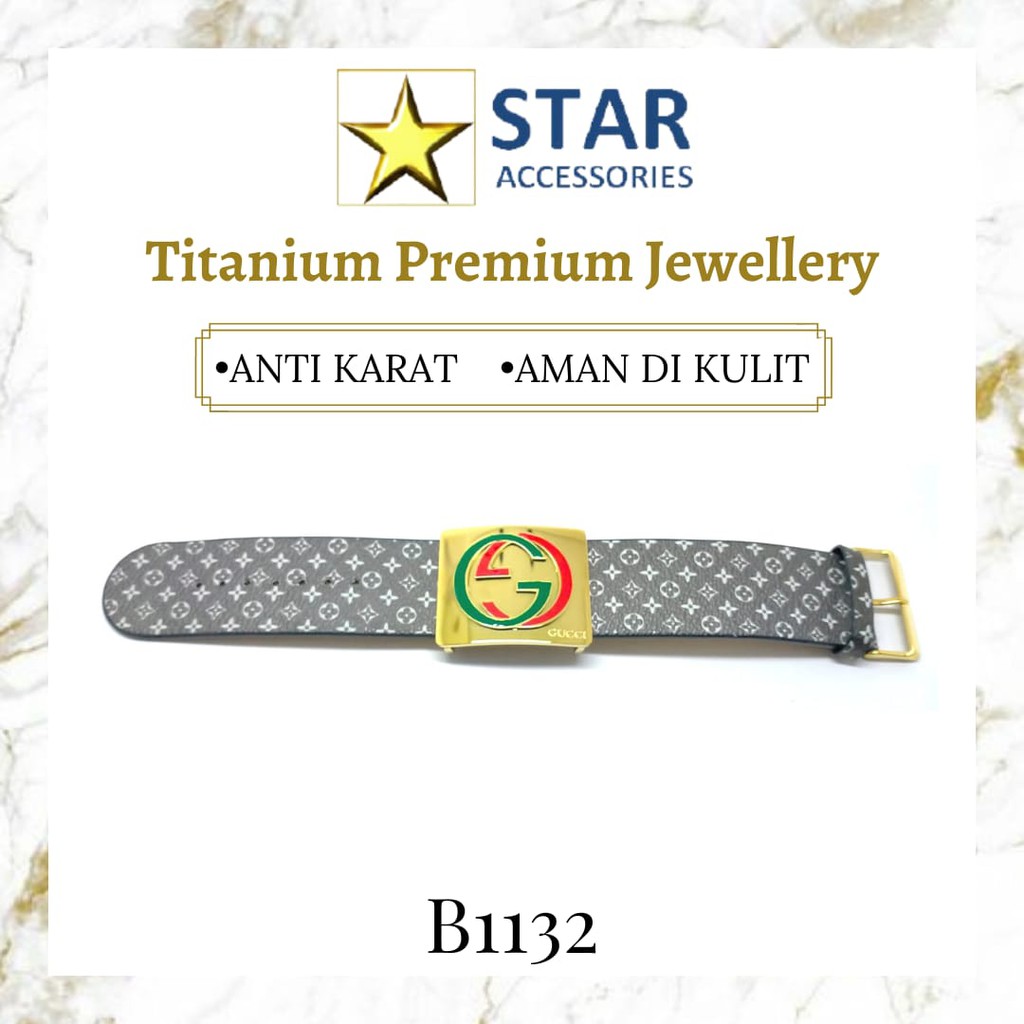 Gelang Sabuk/ Gelang Gesper/ Gelang Jam Kulit Premium Titanium Gucci