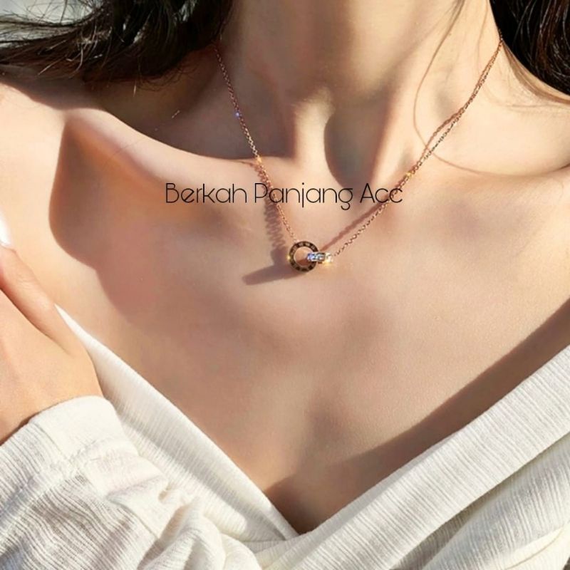 TITANIUM KALUNG RING BERKAIT BERSAMAAN ELEGAN PERHIASAN ANTI KARAT&amp;ANTI LUNTUR